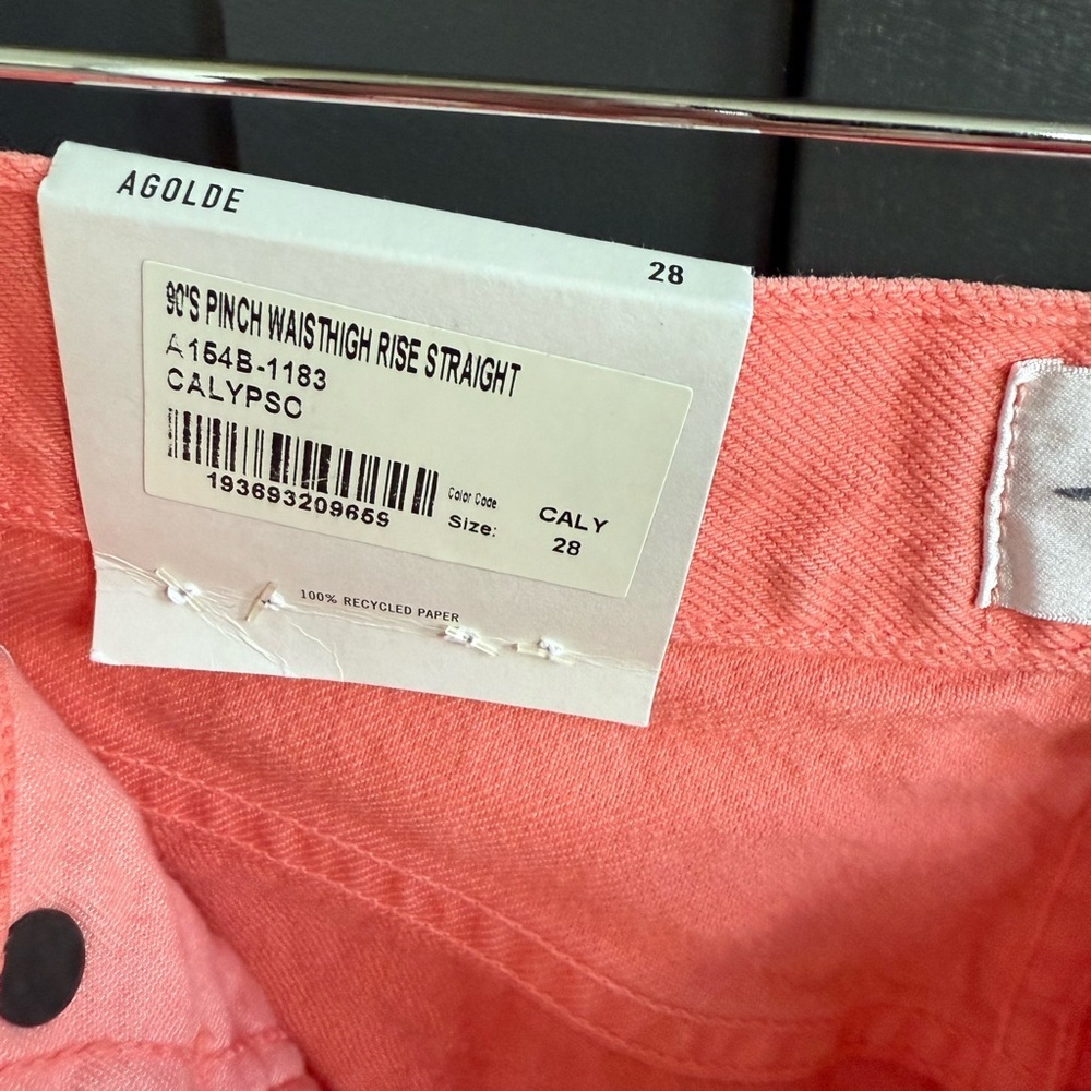 AGOLDE 90s Pinch Waist High Rise Straight •28 • NWT Salmon Pink/Peach - Picture 13 of 15
